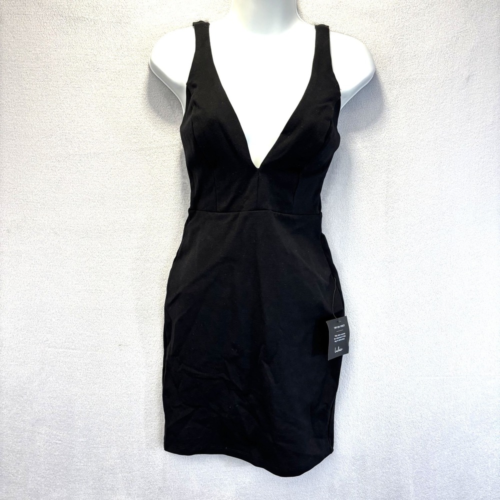 NWT Lulus Plunging V-Neck Bodycon Mini Dress Womens XS‎ Black Party Cocktail